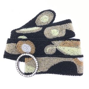 Vintage Hand Beaded Belt Glam Rhinestone Buckle